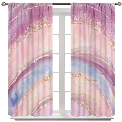 Abstract Marble Curtains,Modern Art Golden Blue Marble Blue Sea Vintage Window Treatment Curtains for Living Room,Marble Kitchen Curtains 27.5x63in,2 Panel Set
