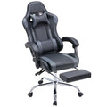 DUMOS Ergonomic Gaming Desk Chair - PU Leather Recliner with Footrest, Lumbar Support, Headrest, Fixed Armrests, Height Adjustable, 360?? Swivel, Grey, for Adults