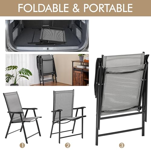 Yaheetech Patio Dining Chairs Set of 4 with Armrests, Outdoor Folding Chairs with Metal Frame and Backrest for Lawn, Garden, Yard and Poolside, Black