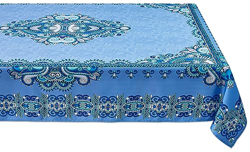 YiHomer Mykonos Blue Paisley Tile Bordered Tabletop for Spring Summer Decorations, Picnics and Dinner Parties - Indoor Outdoor, Stain and Water Resistant, Tablecloth, 60 x 84 Rectangle
