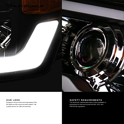 Alpha Owls 8710401 Crystal Headlights With Switchback Sequential LED Light Bar & Startup Light - Black Amber Fits 2009-2018 Dodge Ram 1500 2500 3500/2019-2023 Classic Halogen Models