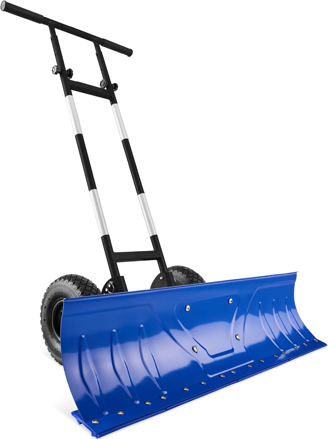 Best Choice Products 36in Galvanized Blade Heavy-Duty 2-Wheel Snow Pusher Hand Plow for Snow Removal w/Wheels, Adjustable Handle, Blade Angle - Black