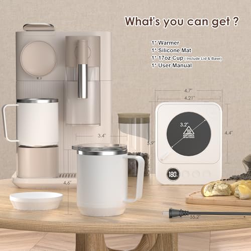 Coffee Mug Warmer & Mug Set for Desk, Electric Coffee Cup Warmer with 16oz Heated Mug, Smart Coffee Heater with Auto Shut Off for Office/Home, Christmas/Birthday/Coffee Gifts for Men & Women,Black