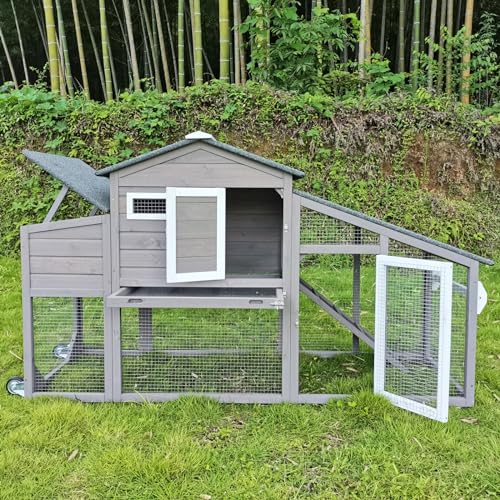 Chicken Coop and Run, Two Story Rabbit Hutch Indoor Outdoor, Wooden Hen House with Nesting Box Rabbit Cage, Ramp, Deep No Leak Pull Out Tray, for Chick, Bunny(Black)