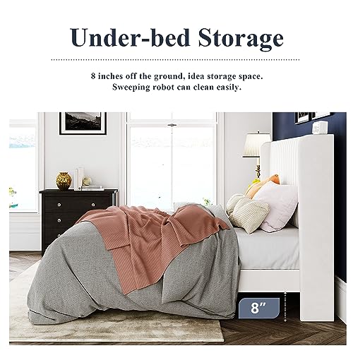 Allewie Queen Size Velvet Bed Frame/Vertical Channel Tufted Wingback Headboard/Upholstered Platform Bed/Strong Wooden Slats/No Box Spring Needed/Easy Assembly/Black