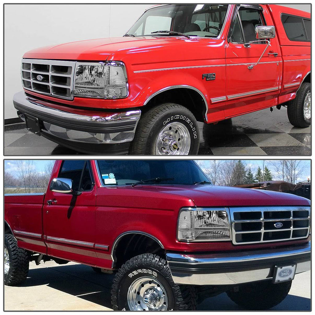 DNA Motoring for 92-96 Ford F150/F250/F350/Bronco 6pcs Headlight+Corner/Side Marker Lamps Chrome/Clear 5 Gen 93 94 95 Left+Right