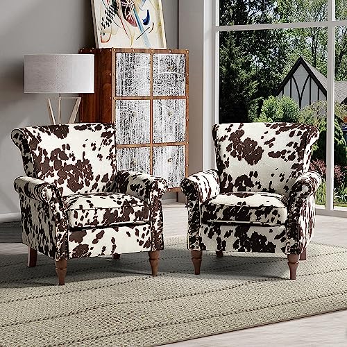 HULALA HOME Modern Wingback Accent Chair with Wood Legs & Removable Cushion, Comfy Upholstered Armchair with Nailhead Trim, Floral Pattern Single Sofa Chair for Living Room Bedroom, Blue