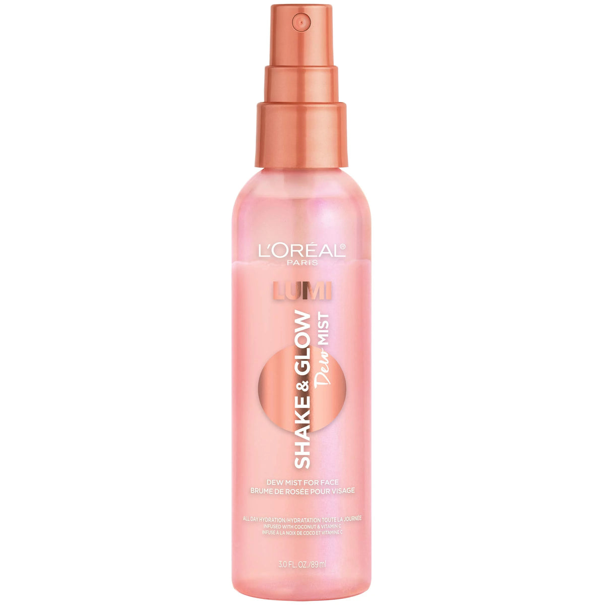 L,Oreal Paris Makeup Lumi Shake And Glow Dew Mist, Hydrating And Soothing Face Mist, Prep And Set Makeup, Energizes Skin With A Healthy Boost Of Hydration, Natural Finish, 3 Fl; Oz.
