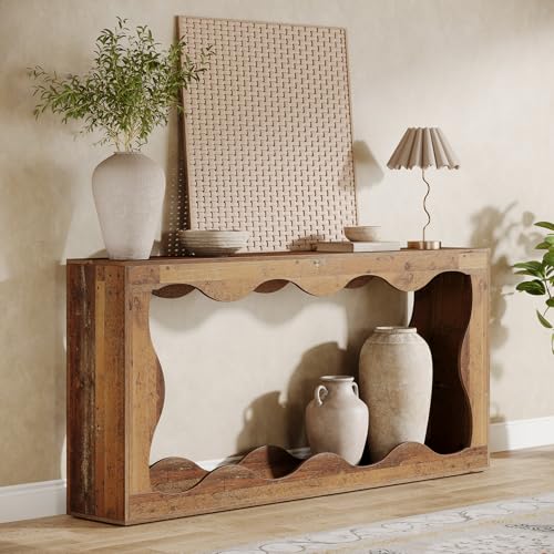 Tribesigns 63 Inches Farmhouse Console Table with Storage, Couch Table Behind Sofa, Long Entryway Sofa Station, Narrow Console Stand, Hallway Stand for Entryway Living Room, Brown