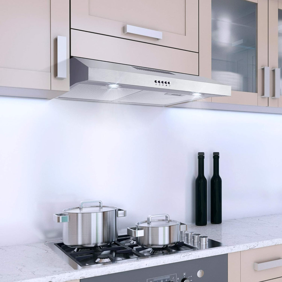 Cosmo 5U30 30 in. Under Cabinet Range Hood with Ducted / Ductless Convertible Slim Kitchen Over Stove Vent, 3 Speed Exhaust Fan, Reusable Filter, LED Lights in Stainless Steel