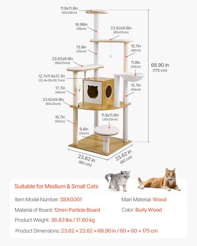 VEVOR Large Cat Tree with Litter Box Enclosure, 55.12 inches Tall, 2-in-1 Cat Tower, Multi-Level Cat Condo Furniture with Perches, Sisal Scratching Posts, Hammock, Big Kittens House for Indoor Cats